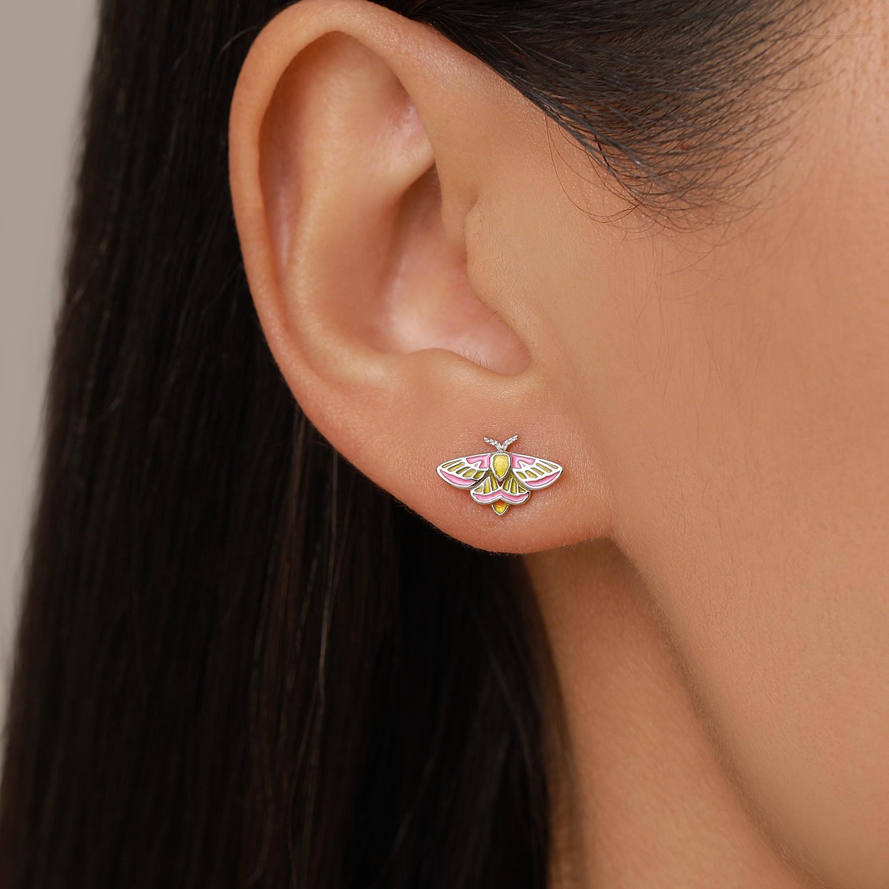 Sterling Silver Mismatched Lunar and Rosy Maple Moth Stud Earrings