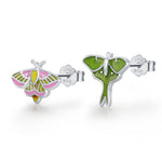 Sterling Silver Mismatched Lunar and Rosy Maple Moth Stud Earrings