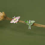 Sterling Silver Mismatched Lunar and Rosy Maple Moth Stud Earrings