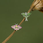 Sterling Silver Mismatched Lunar and Rosy Maple Moth Stud Earrings