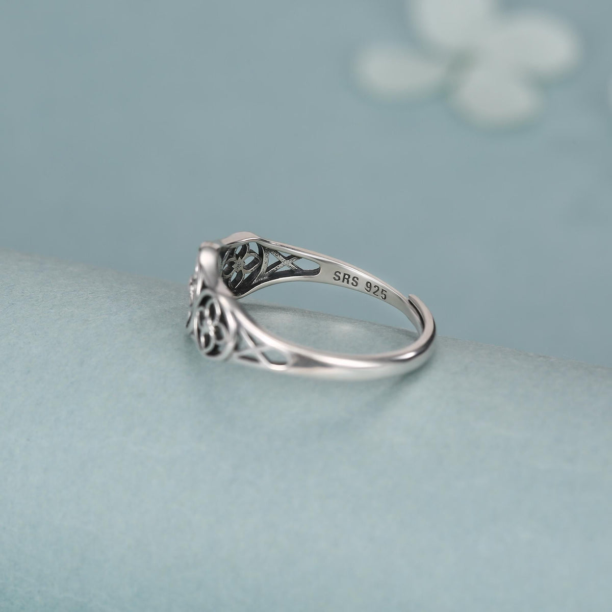 Sterling Silver Floral Cutout Adjustable Ring