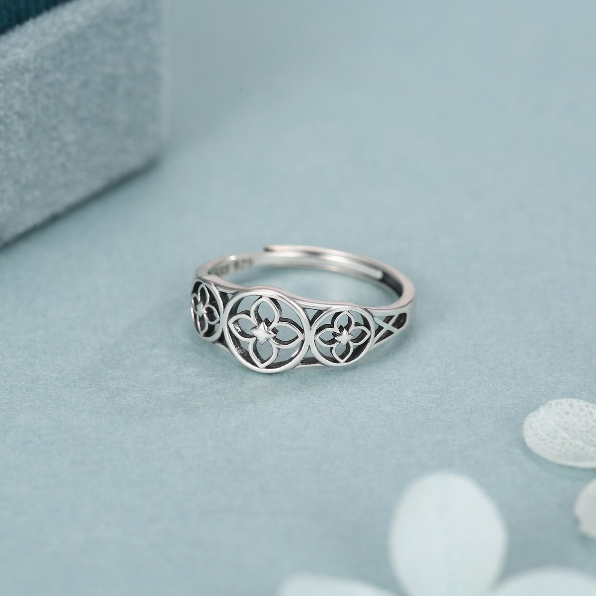 Sterling Silver Floral Cutout Adjustable Ring