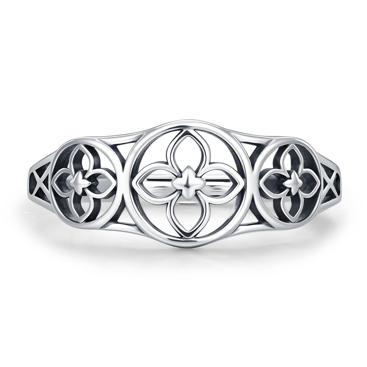 Sterling Silver Floral Cutout Adjustable Ring