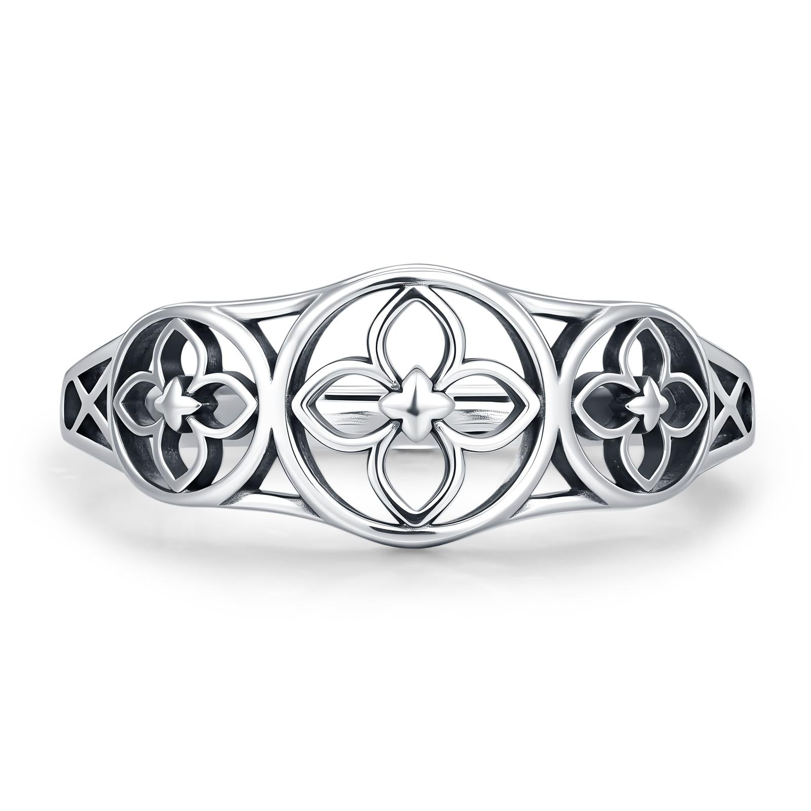Sterling Silver Floral Cutout Adjustable Ring