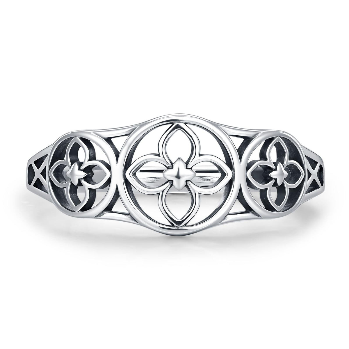 Sterling Silver Floral Cutout Adjustable Ring