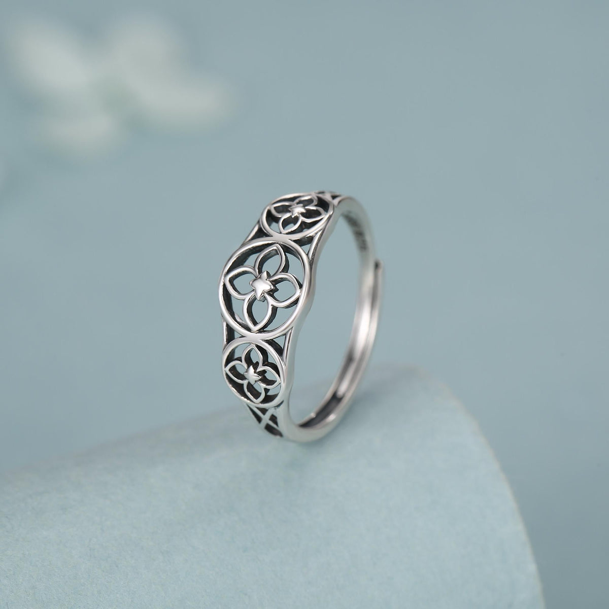 Sterling Silver Floral Cutout Adjustable Ring