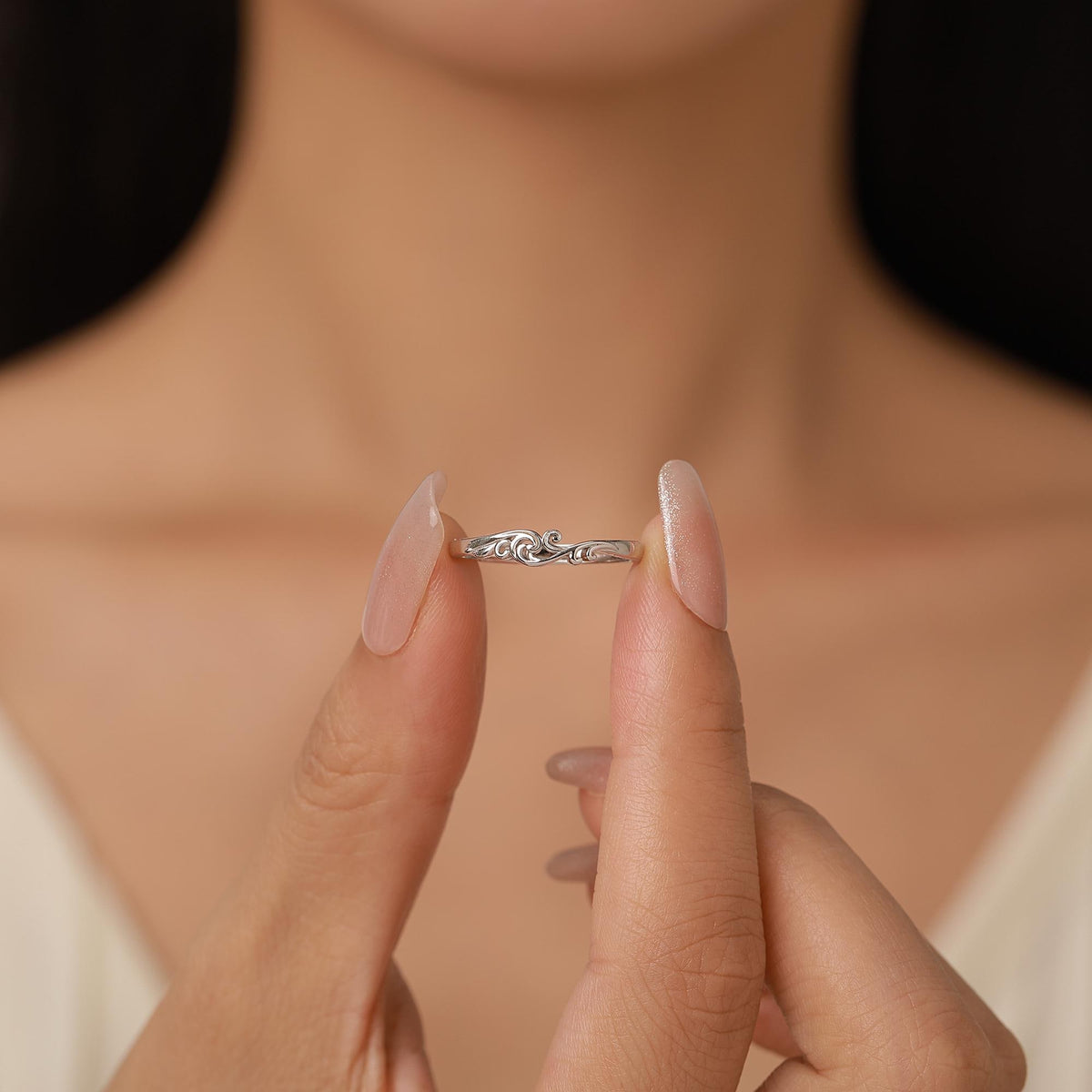 Sterling Silver Wave Adjustable Ring