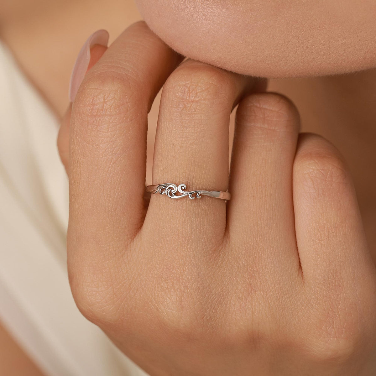 Sterling Silver Wave Adjustable Ring