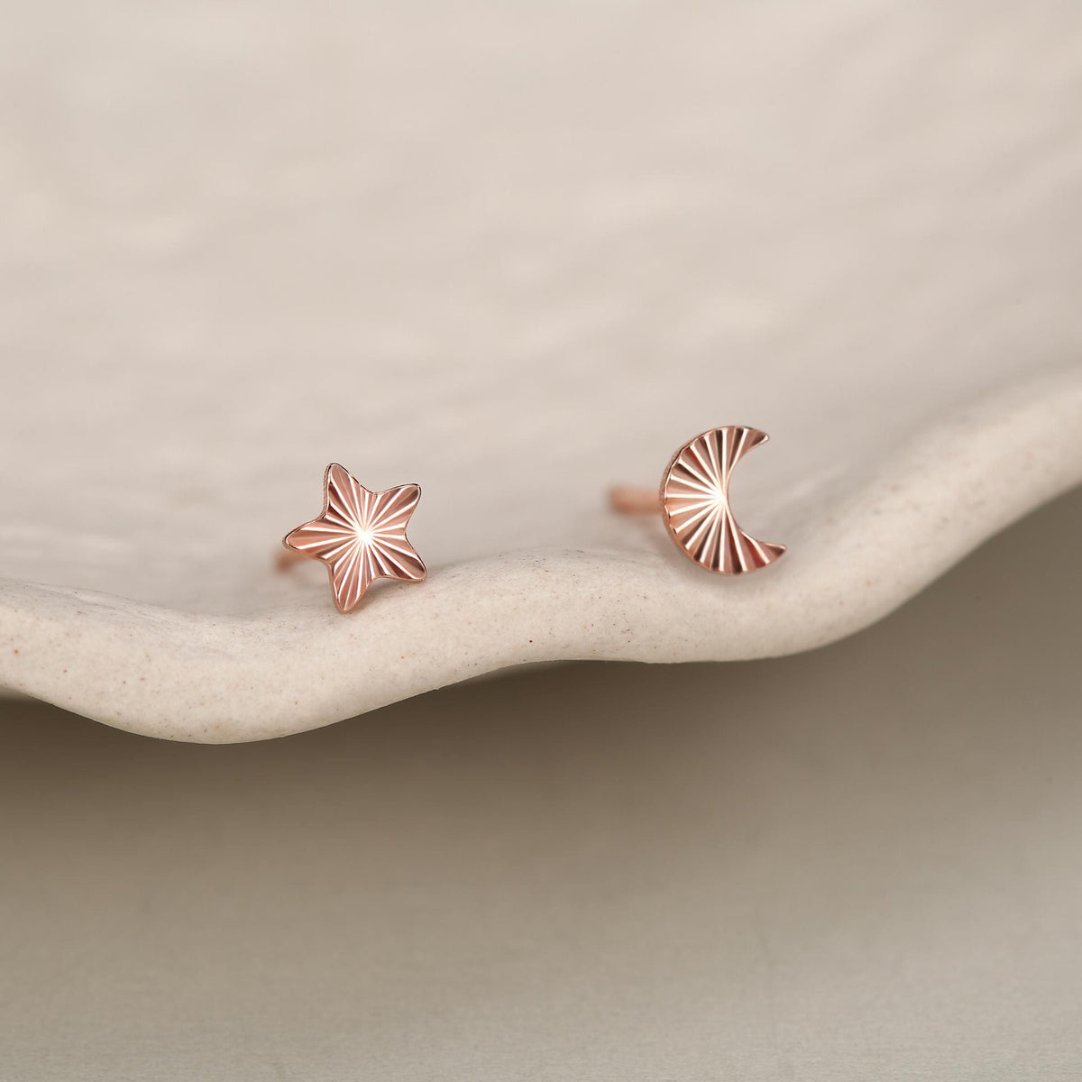 Sterling Silver Mismatched Moon and Star Stud Earrings