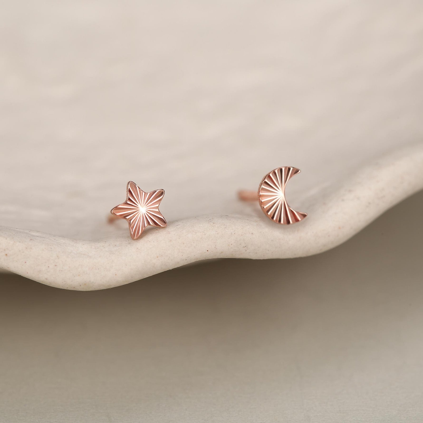 Sterling Silver Mismatched Moon and Star Stud Earrings