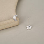 Sterling Silver Mismatched Moon and Star Stud Earrings