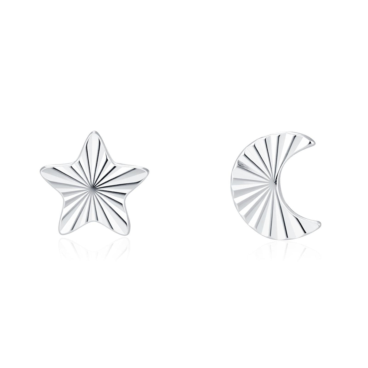 Sterling Silver Mismatched Moon and Star Stud Earrings