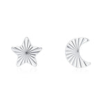 Sterling Silver Mismatched Moon and Star Stud Earrings