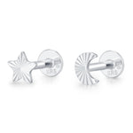 Sterling Silver Mismatched Moon Star 16G Flat Back Earrings