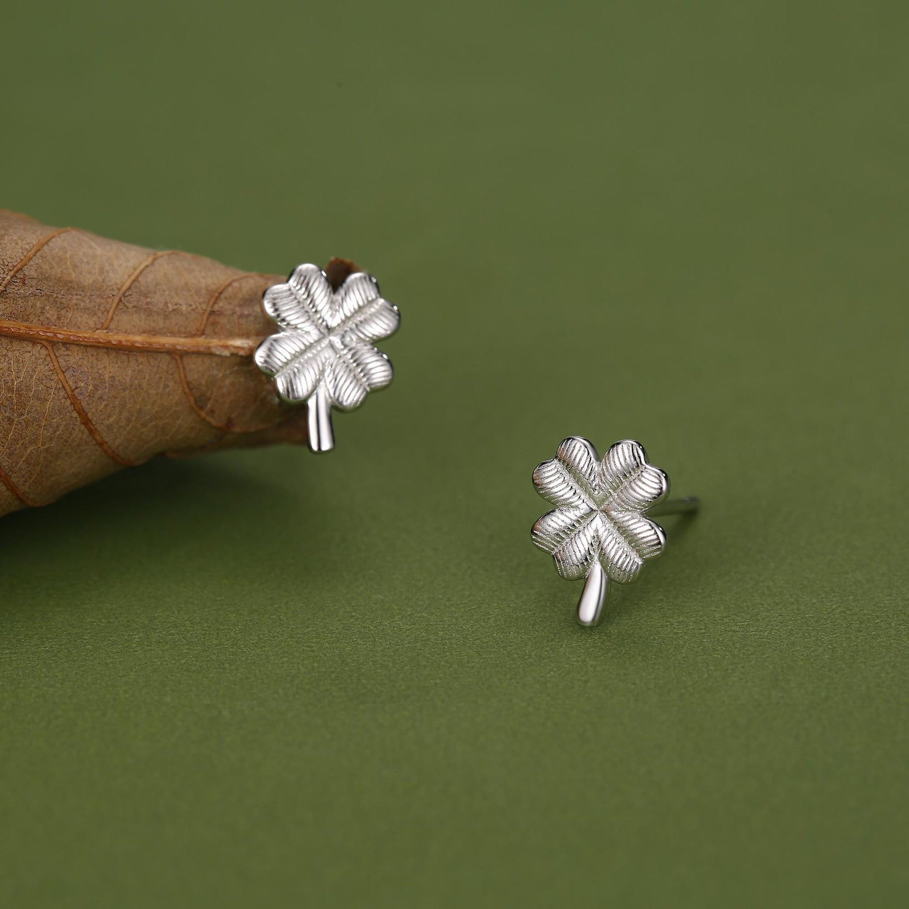 Sterling Silver Four Leaf Clover Stud Earrings