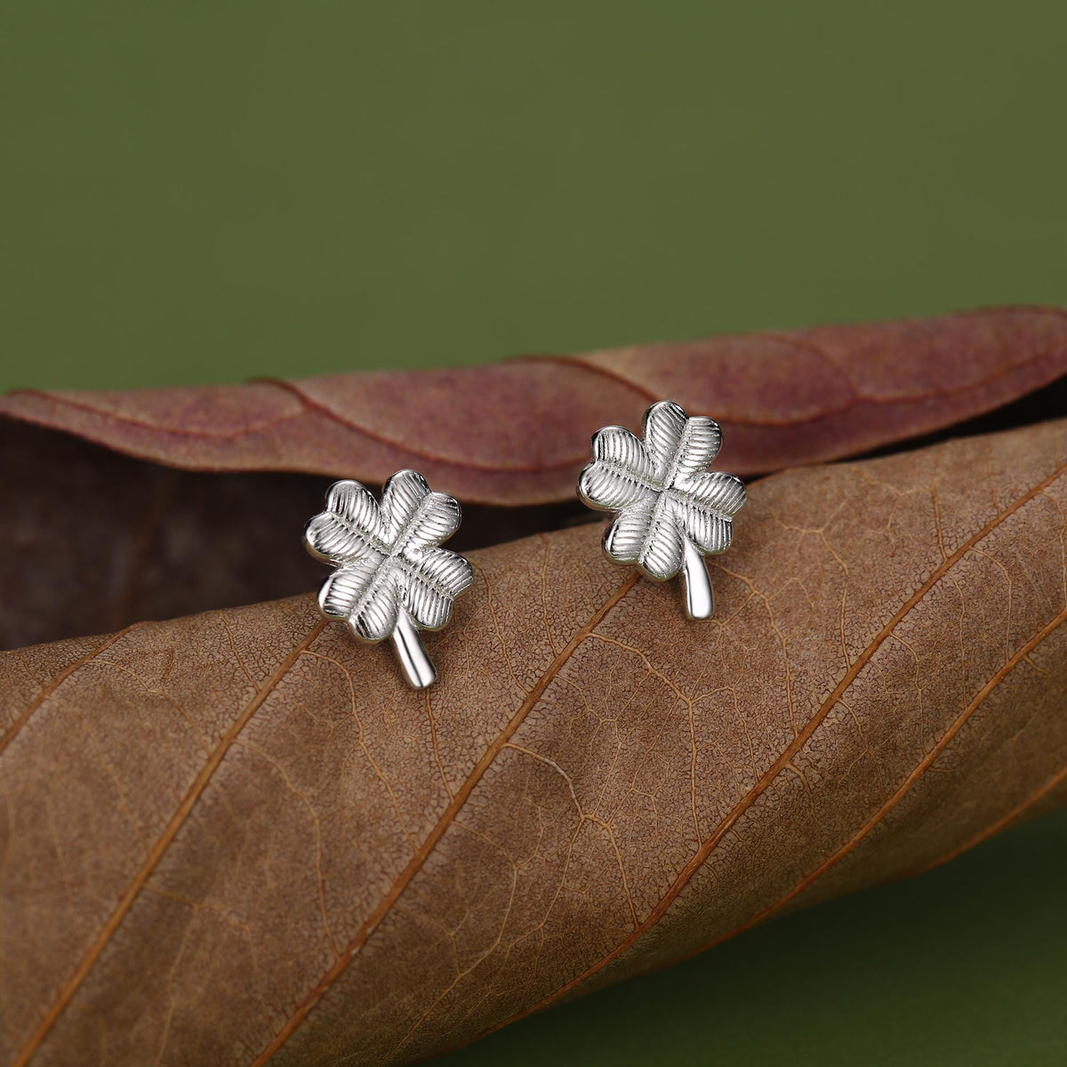 Sterling Silver Four Leaf Clover Stud Earrings