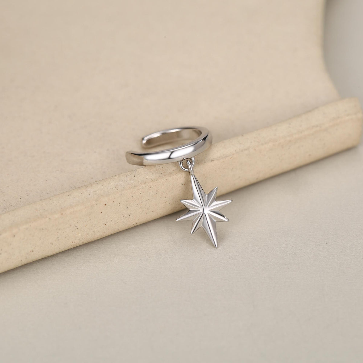 Sterling Silver Dangle Starburst Ear Cuff