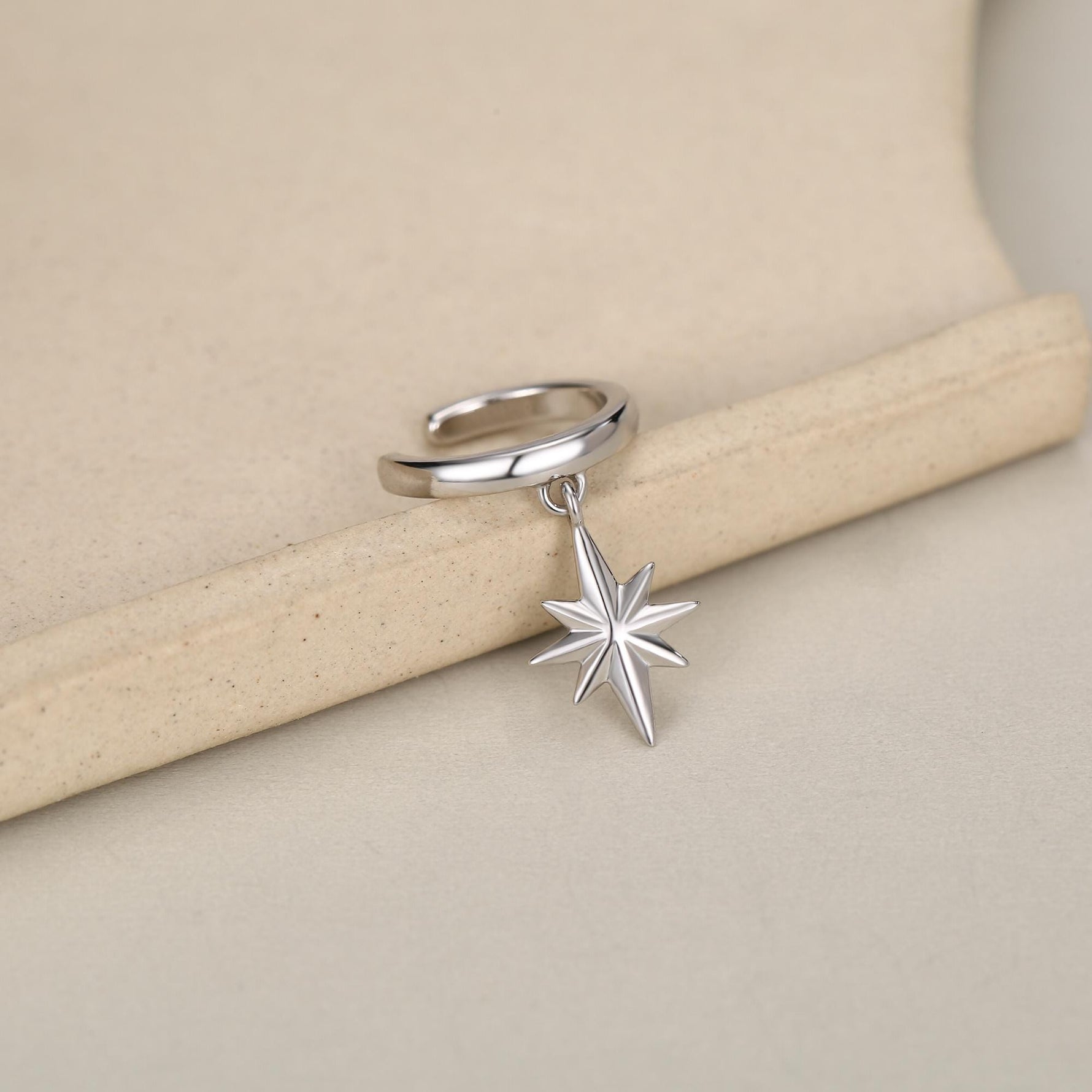 Sterling Silver Dangle Starburst Ear Cuff