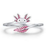 Sterling Silver Enamel Axolotl Adjustable Ring