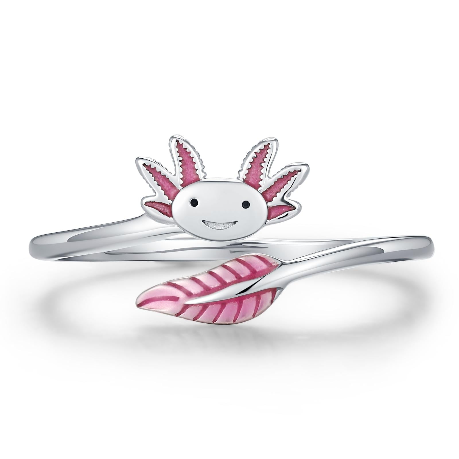 Sterling Silver Enamel Axolotl Adjustable Ring
