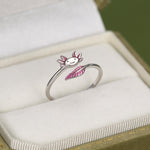 Sterling Silver Enamel Axolotl Adjustable Ring