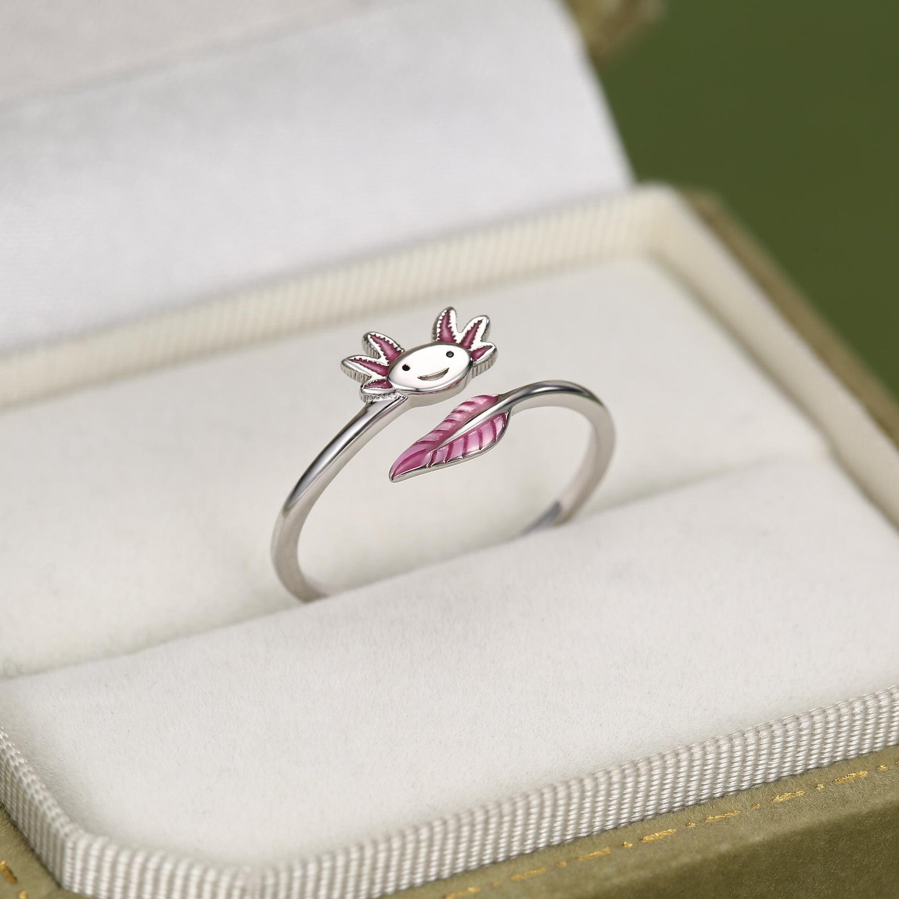Sterling Silver Enamel Axolotl Adjustable Ring