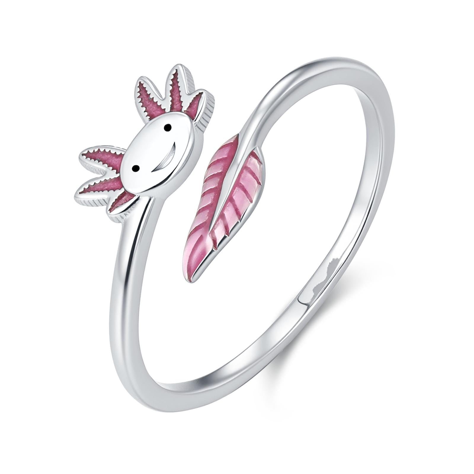 Sterling Silver Enamel Axolotl Adjustable Ring