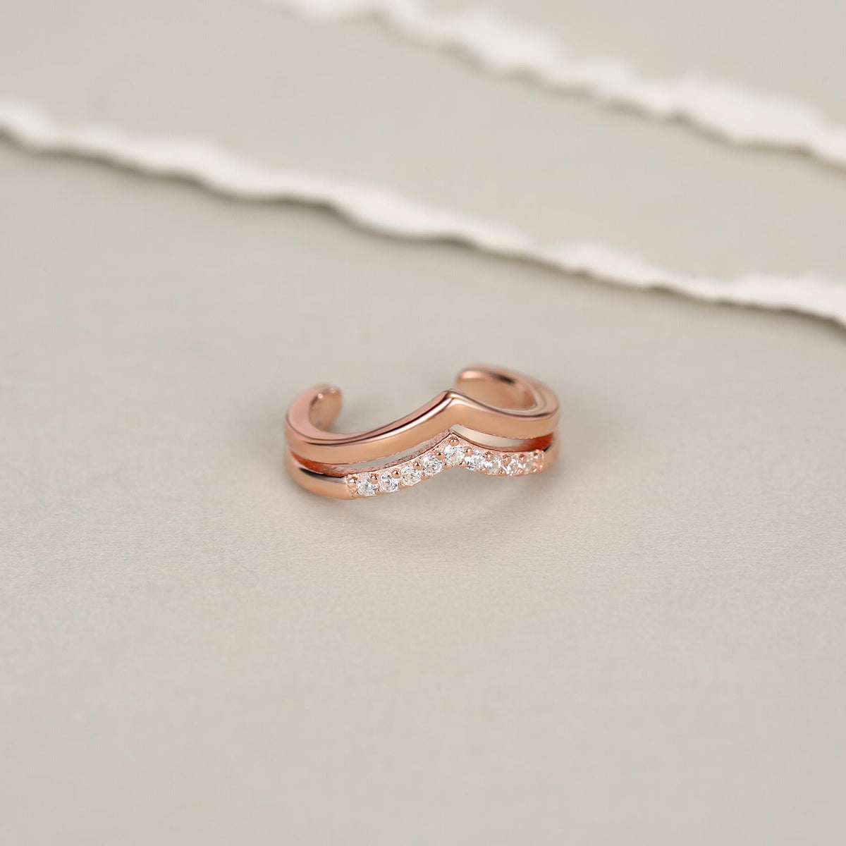 Sterling Silver Double Band CZ Wave Ear Cuff