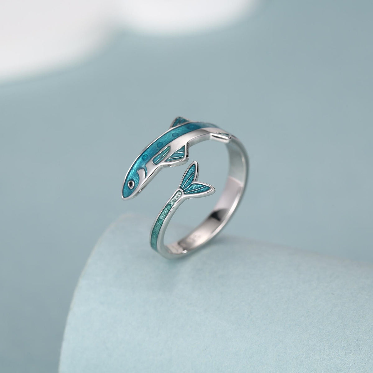 Sterling Silver Enamel Sardine Adjustable Ring