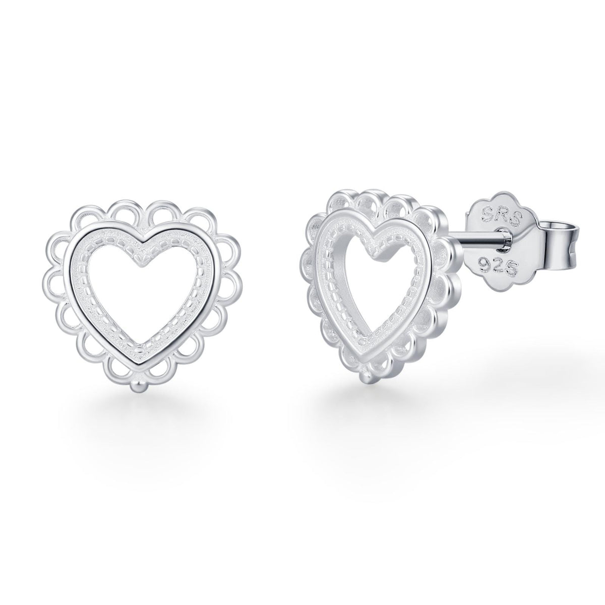 Sterling Silver Lace Heart Stud Earrings