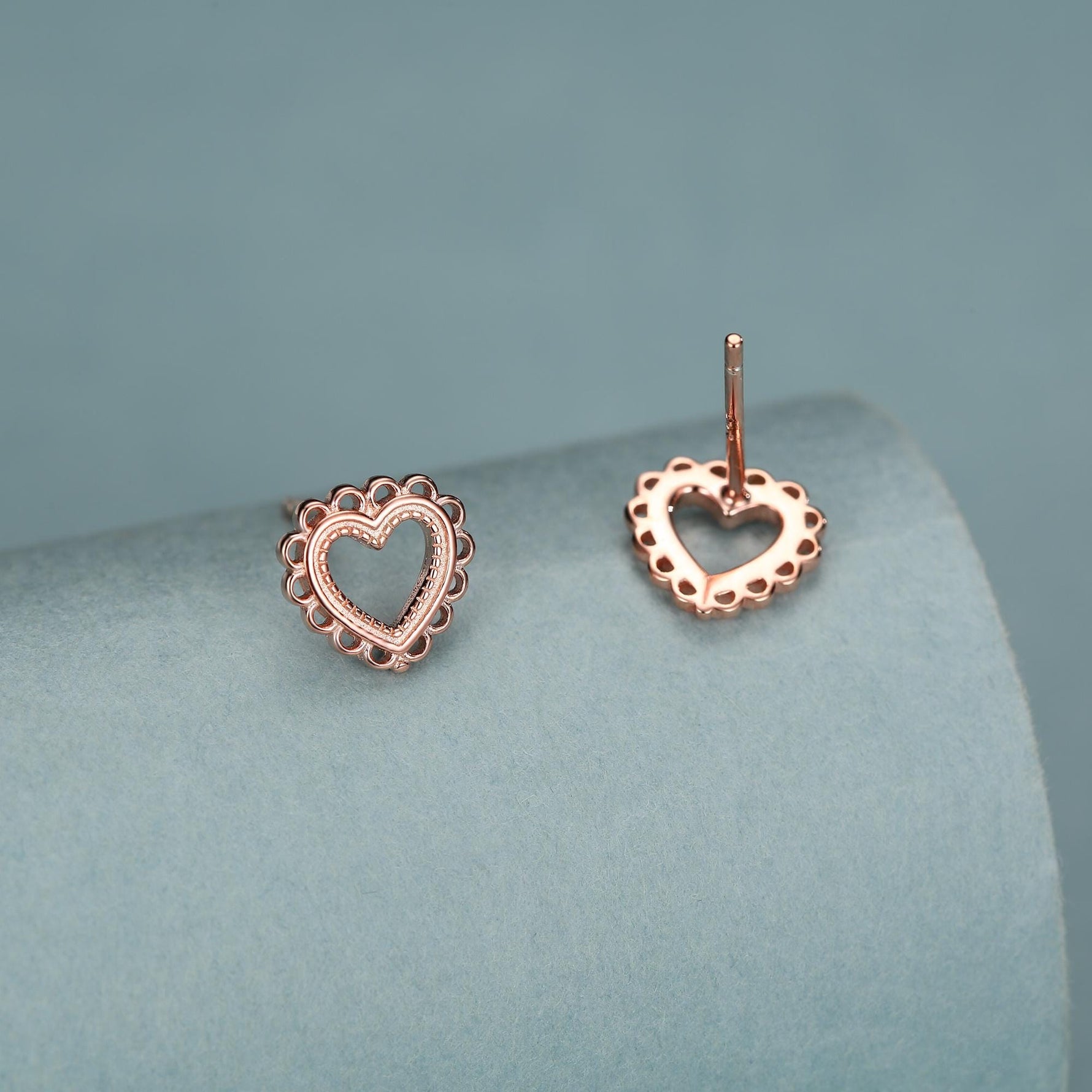 Sterling Silver Lace Heart Stud Earrings