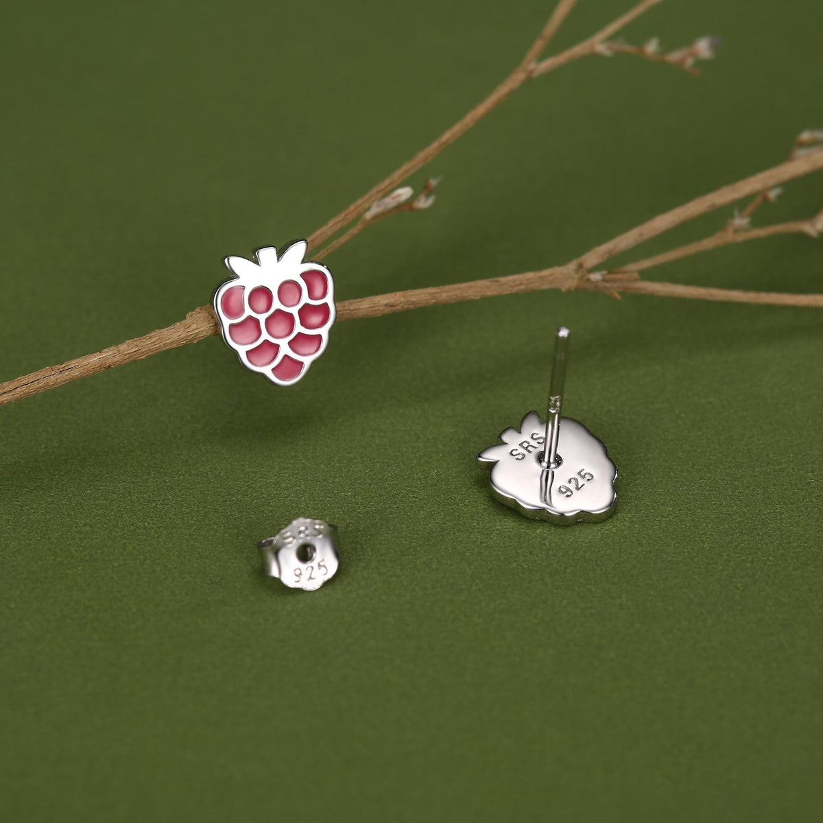Sterling Silver Enamel Raspberry Stud Earrings