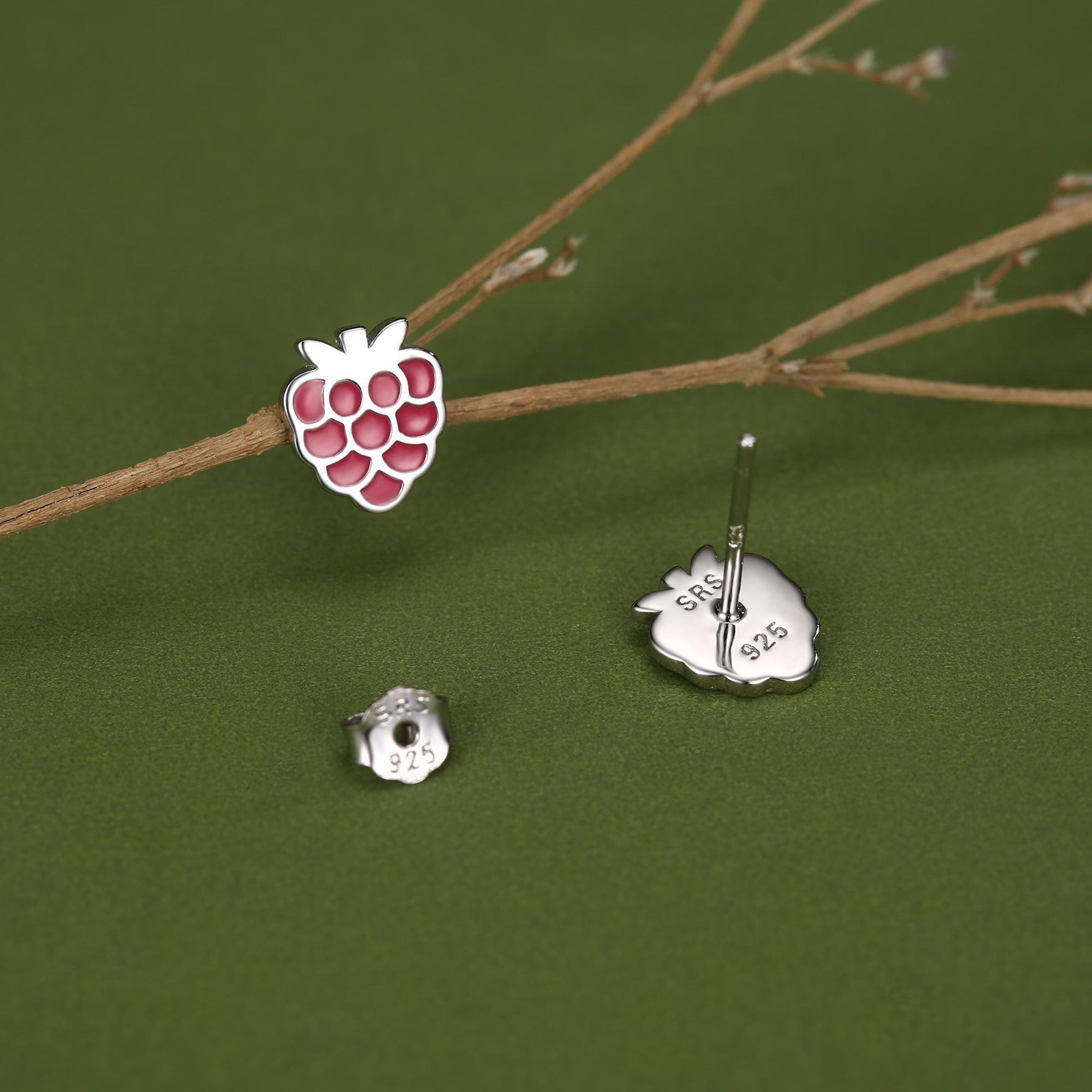 Sterling Silver Enamel Raspberry Stud Earrings
