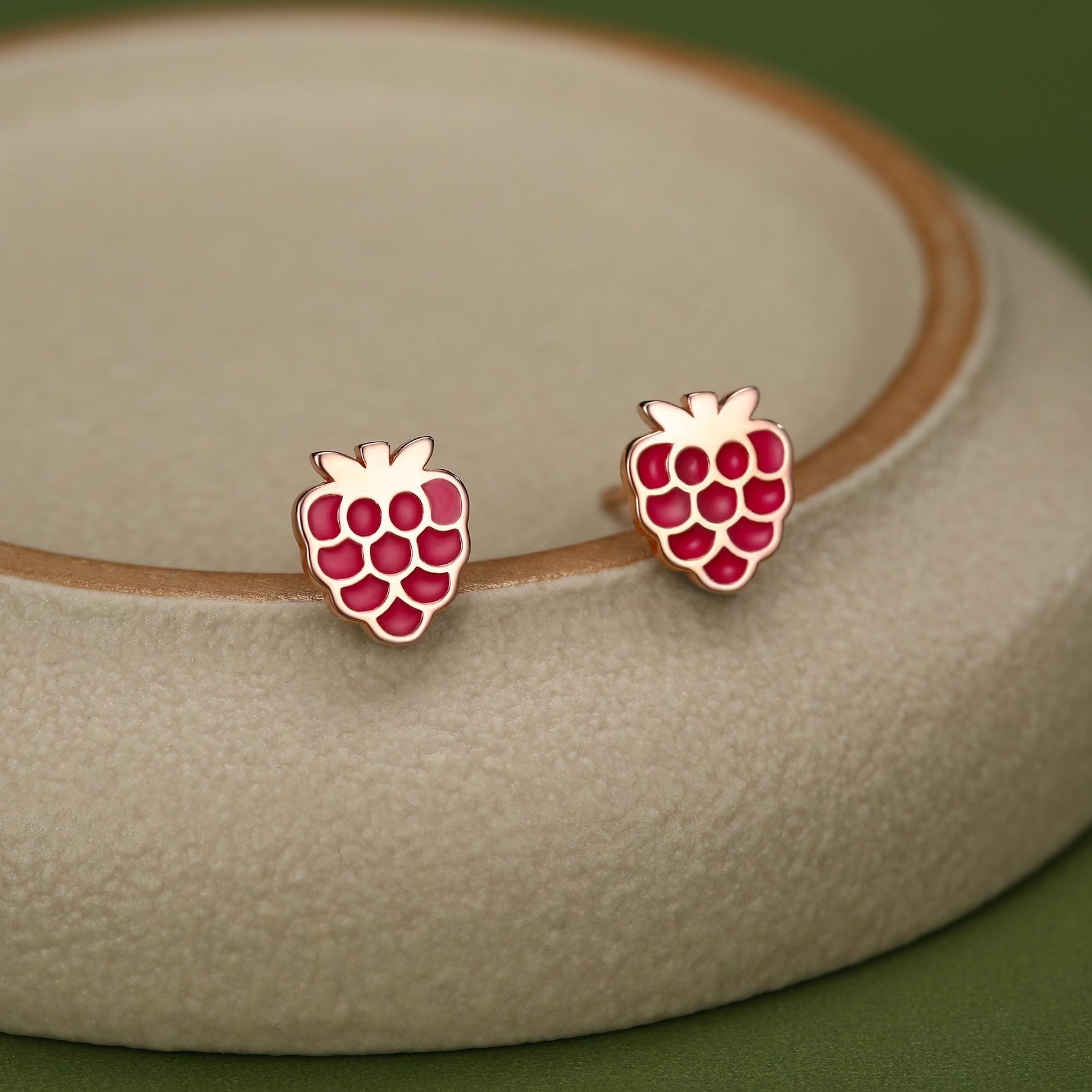 Sterling Silver Enamel Raspberry Stud Earrings