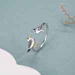 Sterling Silver Seagull and Pigeon Adjustable Ring
