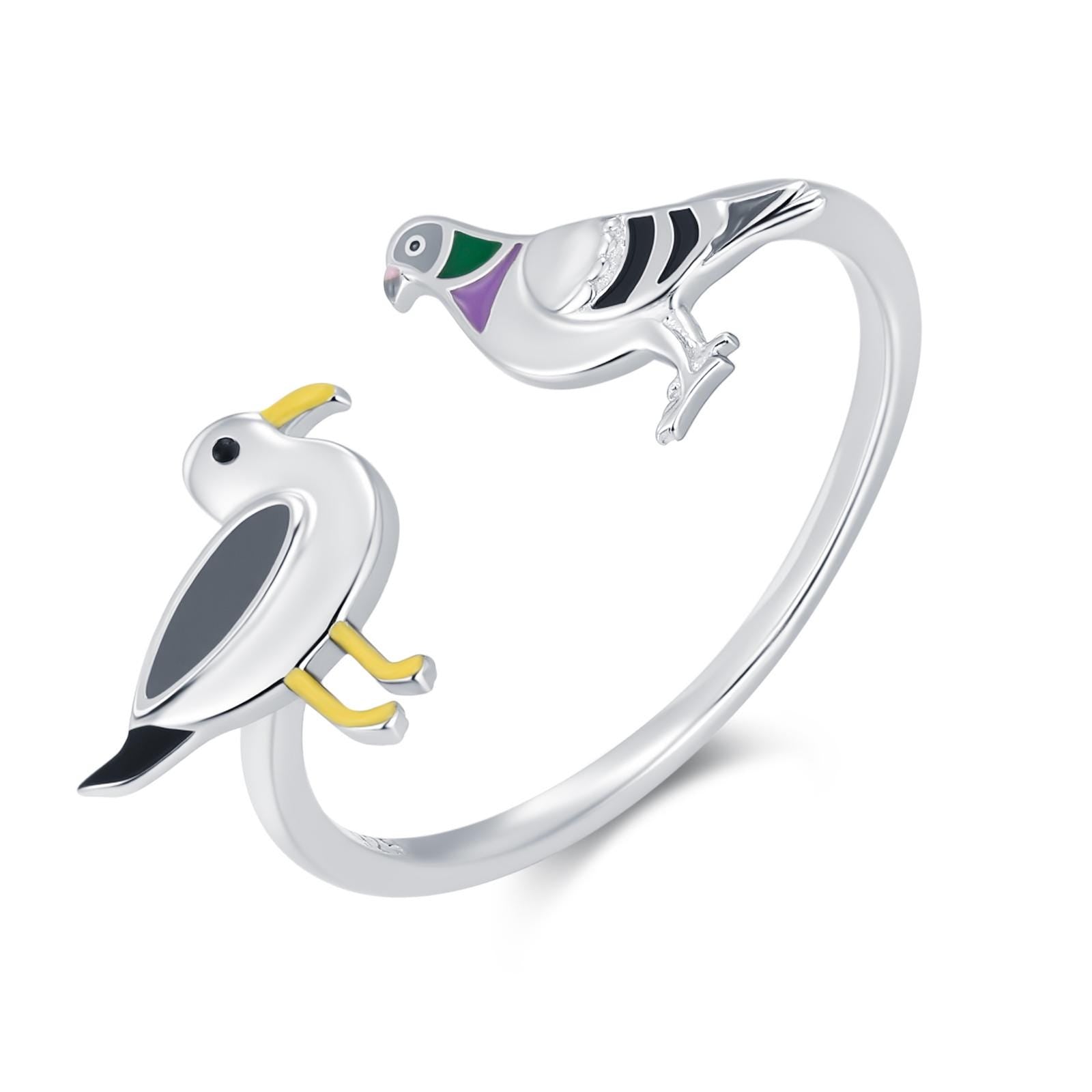 Sterling Silver Seagull and Pigeon Adjustable Ring
