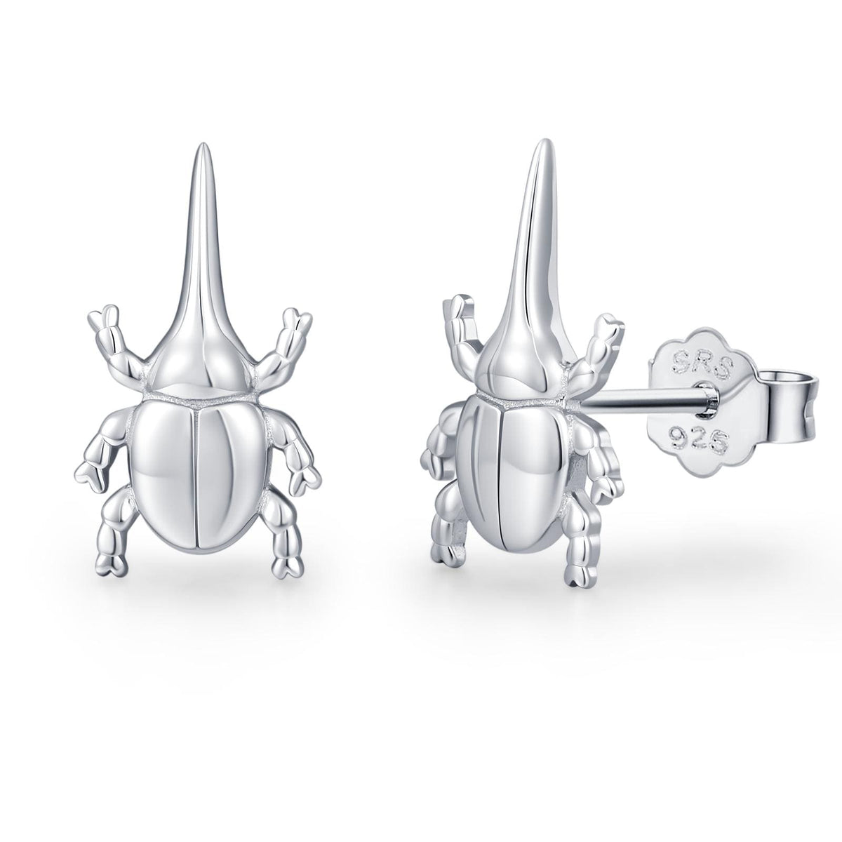 Sterling Silver Rhinoceros Beetle Stud Earrings
