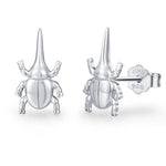 Sterling Silver Rhinoceros Beetle Stud Earrings
