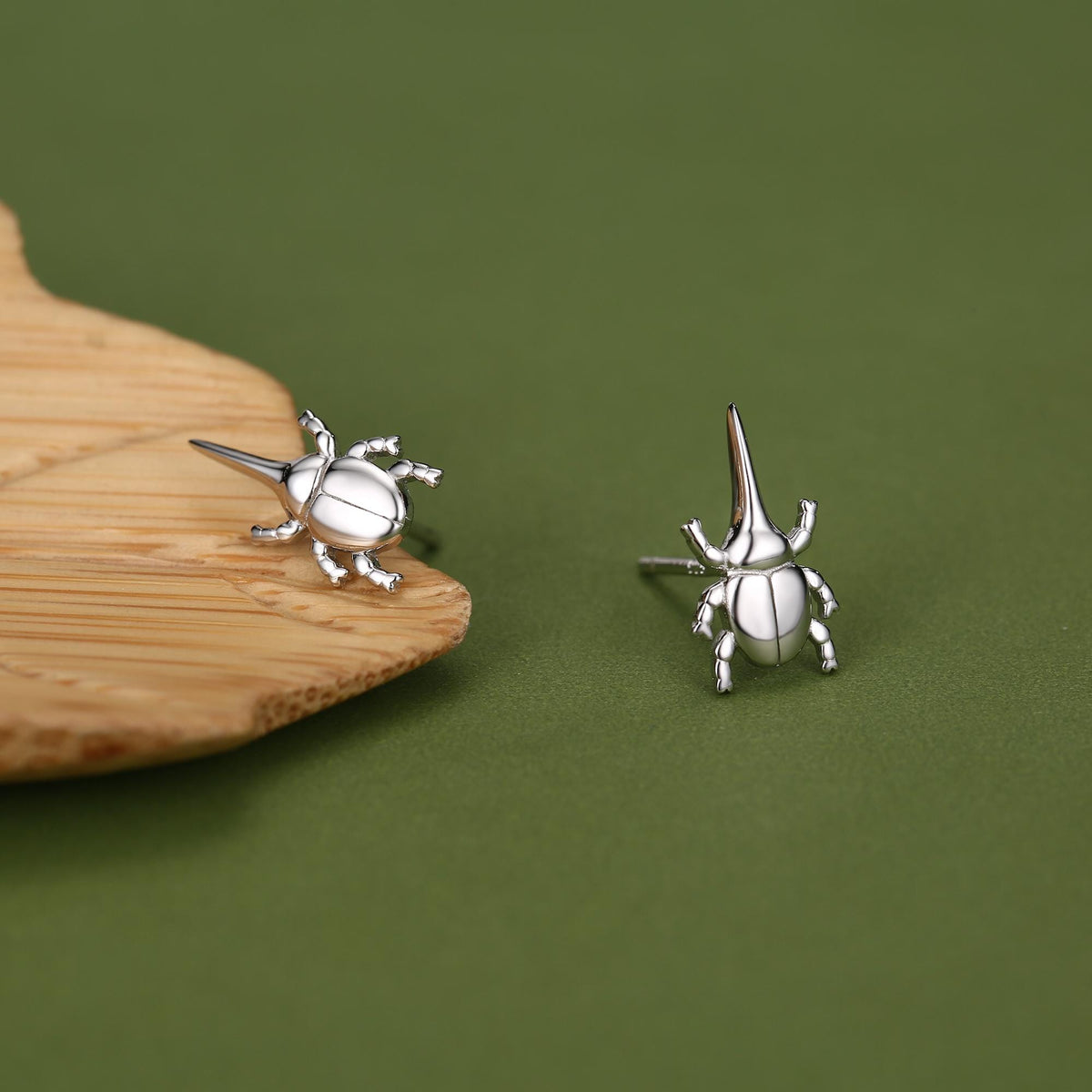 Sterling Silver Rhinoceros Beetle Stud Earrings