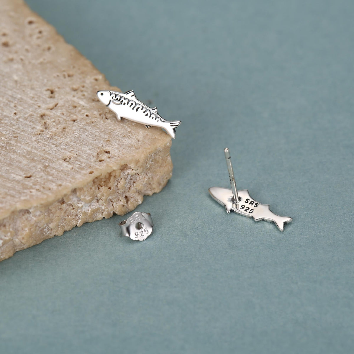 Sterling Silver Sardine Stud Earrings
