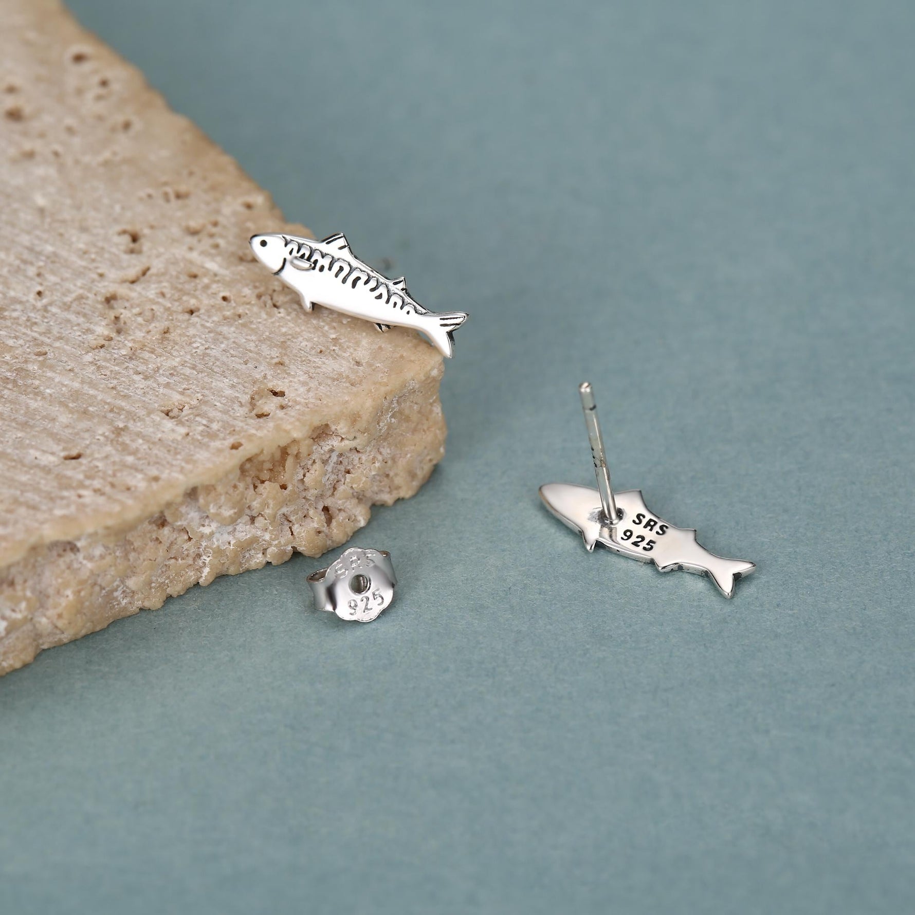 Sterling Silver Sardine Stud Earrings