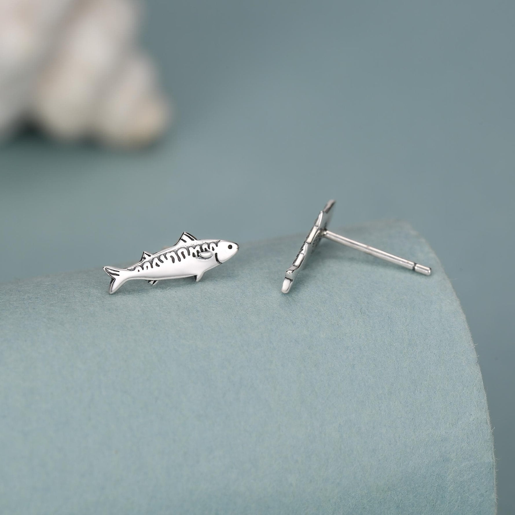 Sterling Silver Sardine Stud Earrings