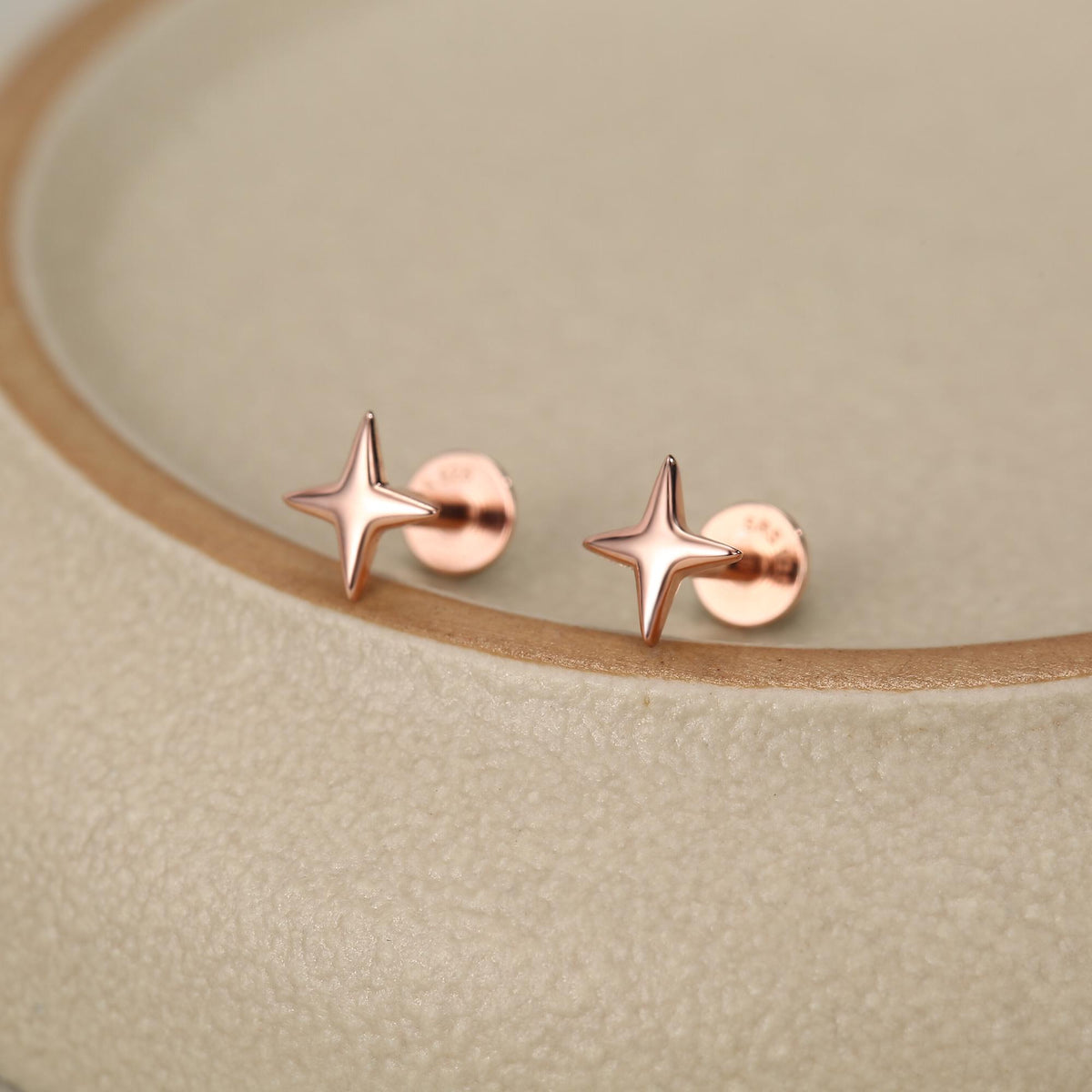 Four Point Star 16G Internally Threaded Flat Back Earrings in Sterling Silver
