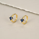 Single Sapphire Blue CZ Crystal Huggie Hoop in Sterling Silver, Silver or Gold, Minimalist Simple Hoop Earrings