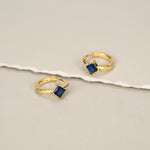 Single Sapphire Blue CZ Crystal Huggie Hoop in Sterling Silver, Silver or Gold, Minimalist Simple Hoop Earrings