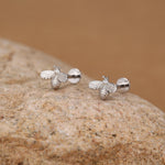 Tiny Bumble Bee 16G Internally Threaded Flat Back Earrings in Sterling Silver, Animal Earrings