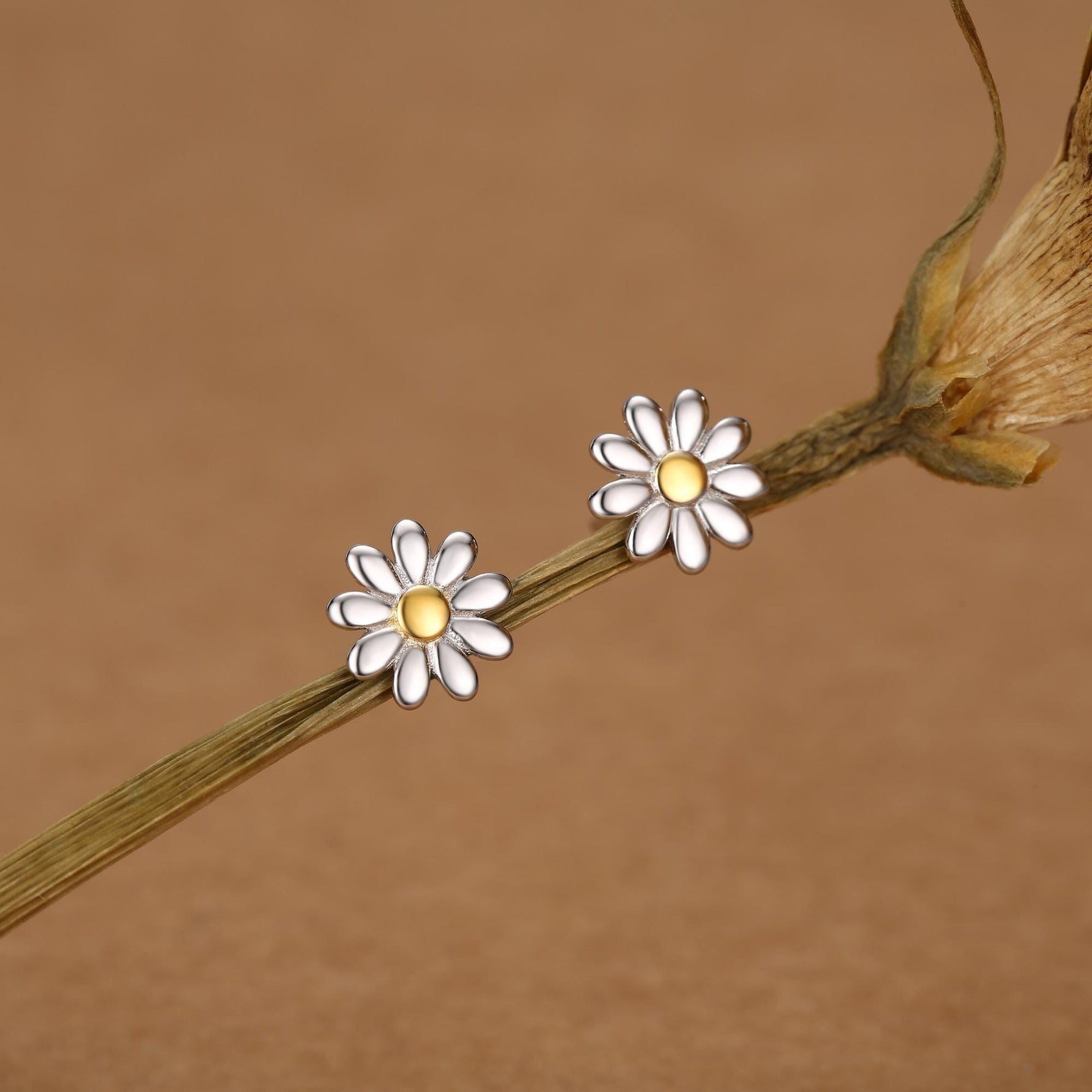 Little Daisy Flower Stud Earrings in Sterling Silver - Cute Flower Blossom Earrings - Fun, Whimsical