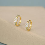 Tiny CZ Flower Huggie Hoops, CZ Hoop Earrings, Crystal Flower Huggie Earrings