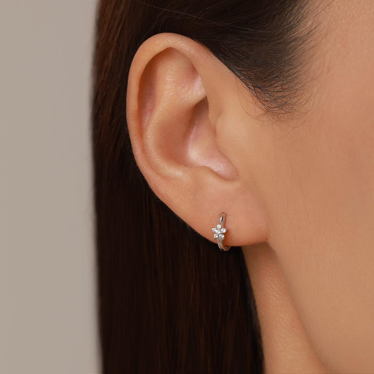Tiny CZ Flower Huggie Hoops, CZ Hoop Earrings, Crystal Flower Huggie Earrings