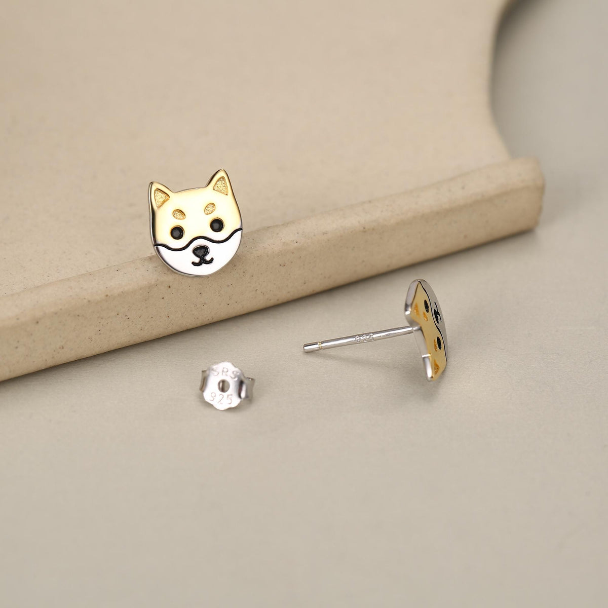 Japanese Shiba Inu Dog Stud Earrings in Sterling Silver - Dog Lover Earrings - Cute Animal Earrings - Cute, Fun, Whimsical